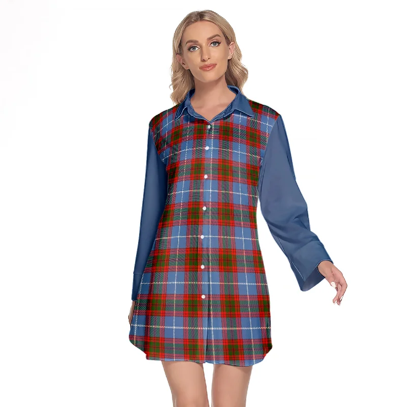 Congilton Tartan Women's Lapel Shirt Dress With Long Sleeve Print Jacquard Patchwork Congilton Tartan Women's Lapel Shirt Dress With Long Sleeve Print Jacquard Patchwork
