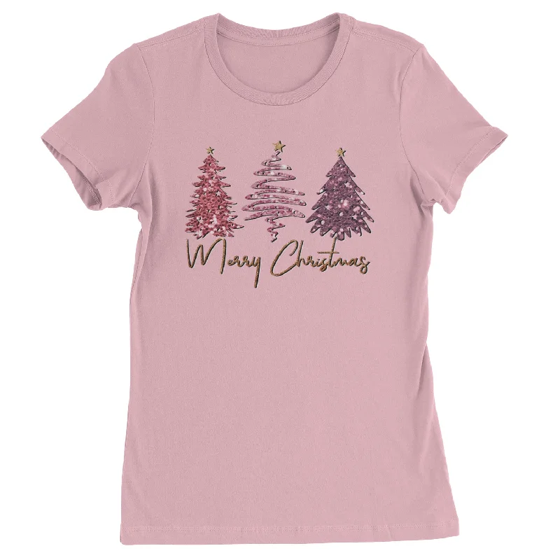Merry Christmas Faux Glitter Trees Womens T-shirt Fleece Fabric Down Fabric Feather Fabric Merry Christmas Faux Glitter Trees Womens T-shirt Fleece Fabric Down Fabric Feather Fabric