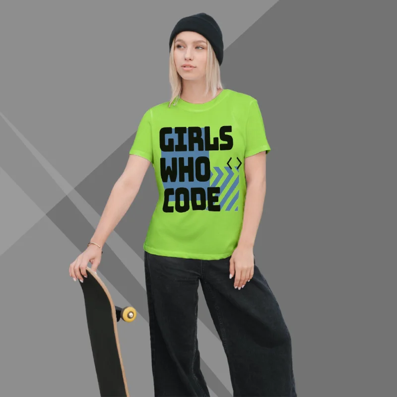 Girls Who Code Printed Women's Green T-Shirt - Women's Tech T-Shirt Wool Fabric Cashmere Fabric Tweed Fabric Girls Who Code Printed Women's Green T-Shirt - Women's Tech T-Shirt Wool Fabric Cashmere Fabric Tweed Fabric