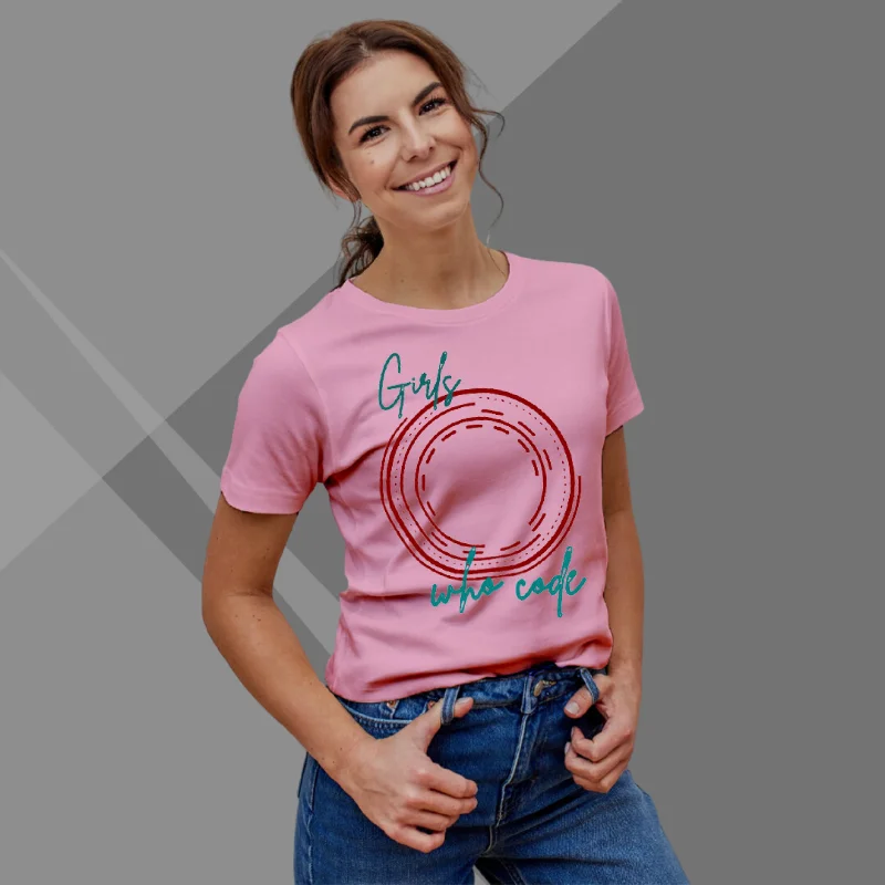 Girls Who Code Printed Women's Pink T-Shirt - Women's Tech T-Shirt Plaid T-Shirt Polka Dot Checkered Girls Who Code Printed Women's Pink T-Shirt - Women's Tech T-Shirt Plaid T-Shirt Polka Dot Checkered