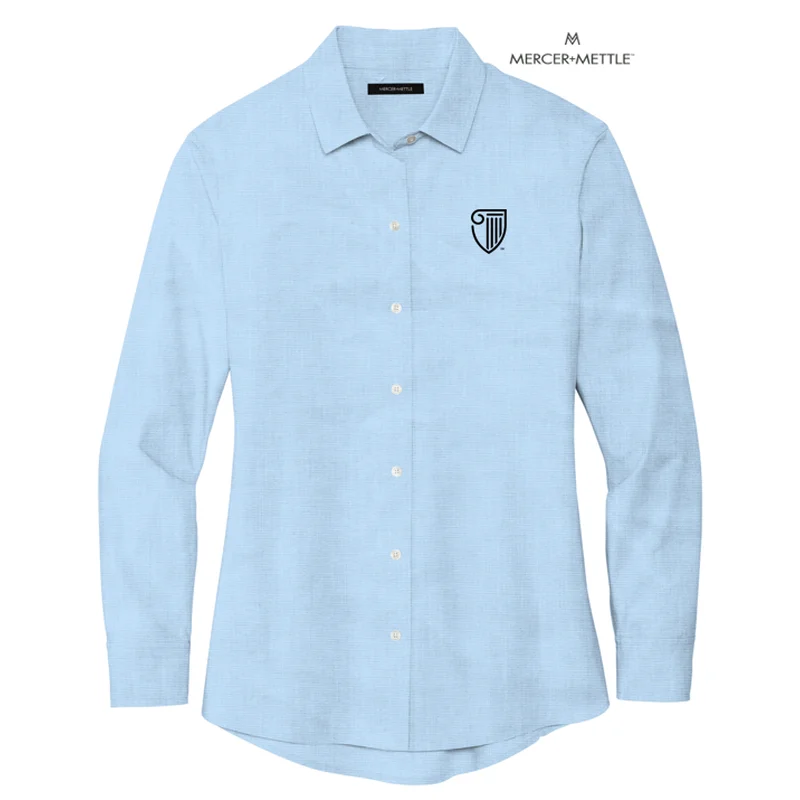 NEW STRAYER Mercer+Mettle™ Women’s Long Sleeve Stretch Woven Shirt - Air Blue End On End Asymmetrical Pockets Print NEW STRAYER Mercer+Mettle™ Women’s Long Sleeve Stretch Woven Shirt - Air Blue End On End Asymmetrical Pockets Print