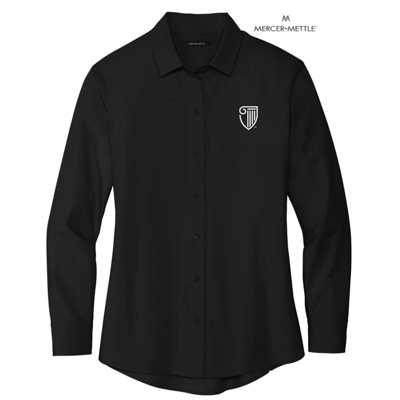 NEW STRAYER Mercer+Mettle™ Women’s Long Sleeve Stretch Woven Shirt - Deep Black Front Pockets Side Pockets Patch Pockets NEW STRAYER Mercer+Mettle™ Women’s Long Sleeve Stretch Woven Shirt - Deep Black Front Pockets Side Pockets Patch Pockets