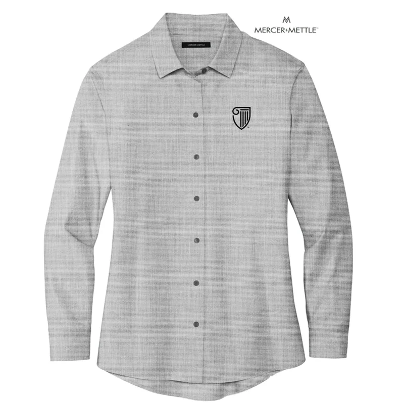 NEW STRAYER Mercer+Mettle™ Women’s Long Sleeve Stretch Woven Shirt - Gusty Grey End On End Collared T-Shirt Boat Neck A-Line NEW STRAYER Mercer+Mettle™ Women’s Long Sleeve Stretch Woven Shirt - Gusty Grey End On End Collared T-Shirt Boat Neck A-Line