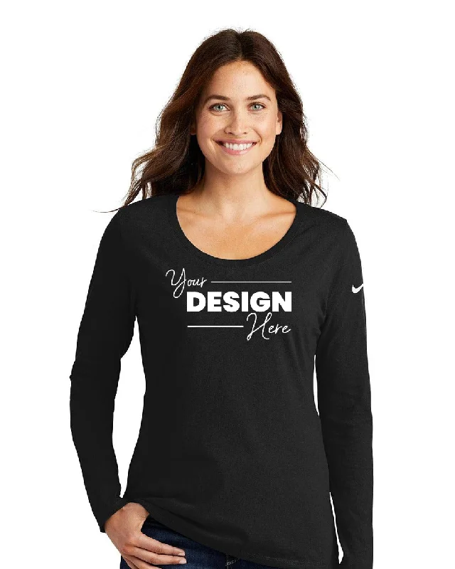 Nike Ladies Core Cotton Long Sleeve Scoop Neck T-Shirt NKBQ5235 Zippered Front Buttoned Front Snap Front Nike Ladies Core Cotton Long Sleeve Scoop Neck T-Shirt NKBQ5235 Zippered Front Buttoned Front Snap Front