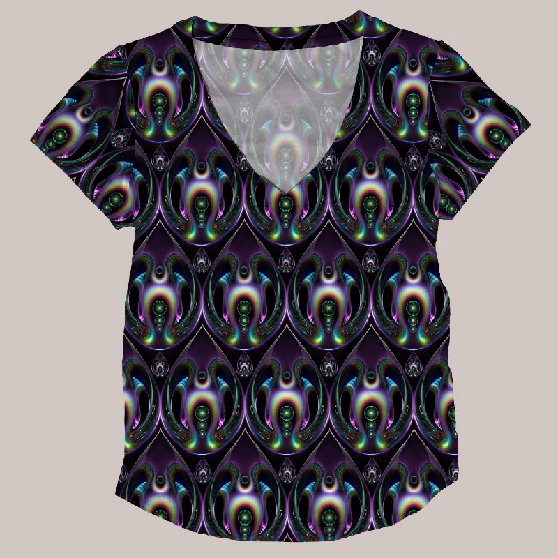 Psychedelic V-Neck Shirt (UV/RGB, Eco-Friendly, Womens) | EMERGENCE Cotton Fabric Linen Fabric Terry Fabric Psychedelic V-Neck Shirt (UV/RGB, Eco-Friendly, Womens) | EMERGENCE Cotton Fabric Linen Fabric Terry Fabric