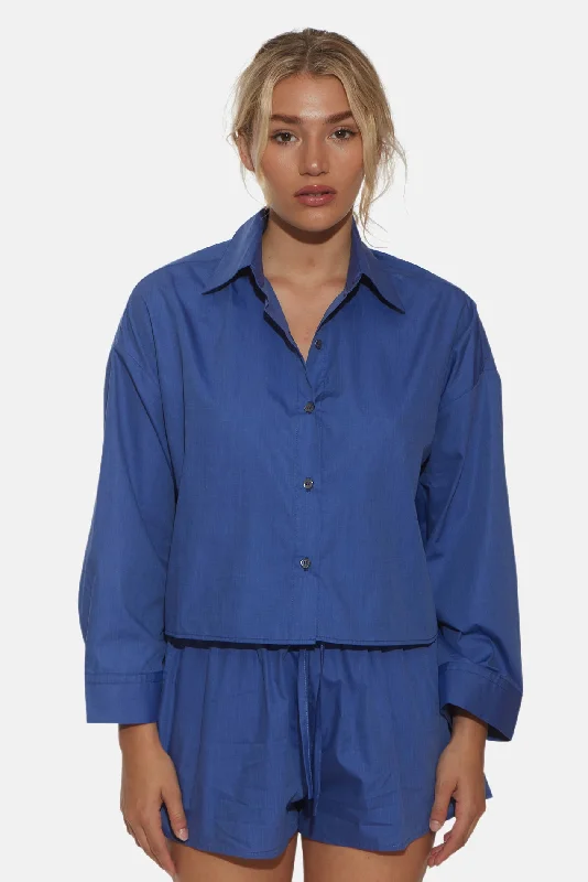 Gansett Poplin Crop Shirt Dark Chambray Layered Multi-layer Single Layer