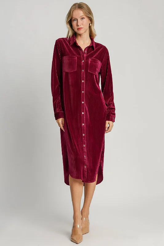 Blue Zone Planet | Umgee Texture Curved Hem Button Down Shirt Dress Notch Collar Peter Pan Collar Cowl Neck Blue Zone Planet | Umgee Texture Curved Hem Button Down Shirt Dress Notch Collar Peter Pan Collar Cowl Neck