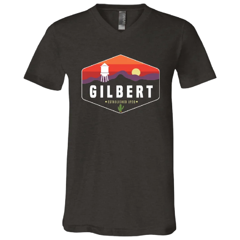 Unisex V-Neck Shirt | Gilbert Sunset | Dark Grey Heather Thin T-Shirt Open Front Quick Dry Unisex V-Neck Shirt | Gilbert Sunset | Dark Grey Heather Thin T-Shirt Open Front Quick Dry