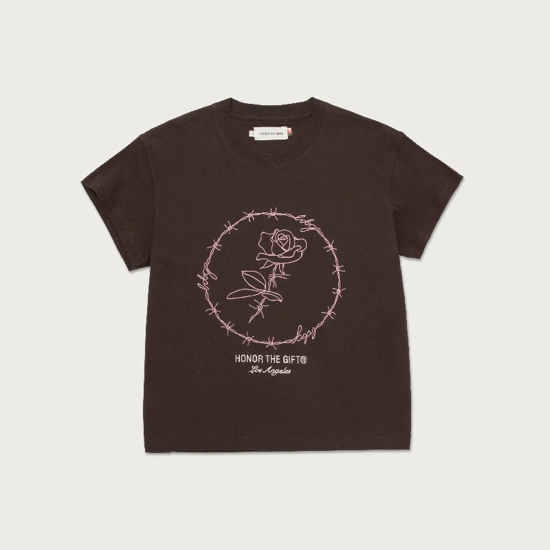 Womens Barbwire Rose T-Shirt - Black Terry Blend Velvet Blend Canvas Blend