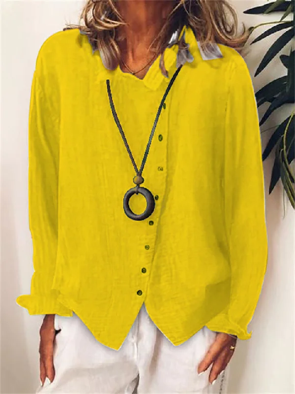 hoombox Women's Large Size Breathable Loose Solid Color Temperament Cotton Linen Shirt Long-sleeved T-shirt Graphic T-Shirt Round Neck Polyester hoombox Women's Large Size Breathable Loose Solid Color Temperament Cotton Linen Shirt Long-sleeved T-shirt Graphic T-Shirt Round Neck Polyester