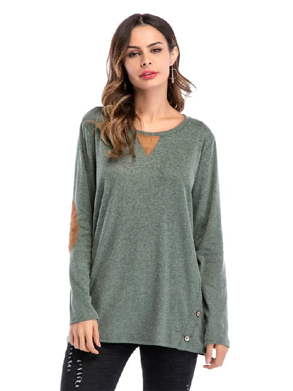 hoombox Women's Solid Color Round Neck Large Size Double-breasted Button-down Patch T-shirt Mesh Canvas Denim hoombox Women's Solid Color Round Neck Large Size Double-breasted Button-down Patch T-shirt Mesh Canvas Denim