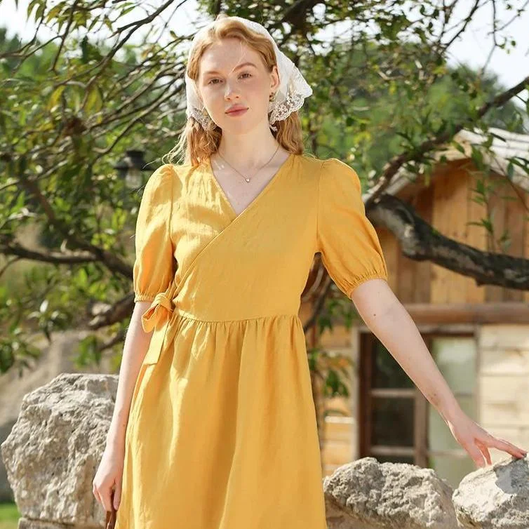 Chic Linen Puff Sleeve Mini Dress with Lace-Up Detail Stylish Sweetheart Neck Mini Dress Chic Linen Puff Sleeve Mini Dress with Lace-Up Detail Stylish Sweetheart Neck Mini Dress