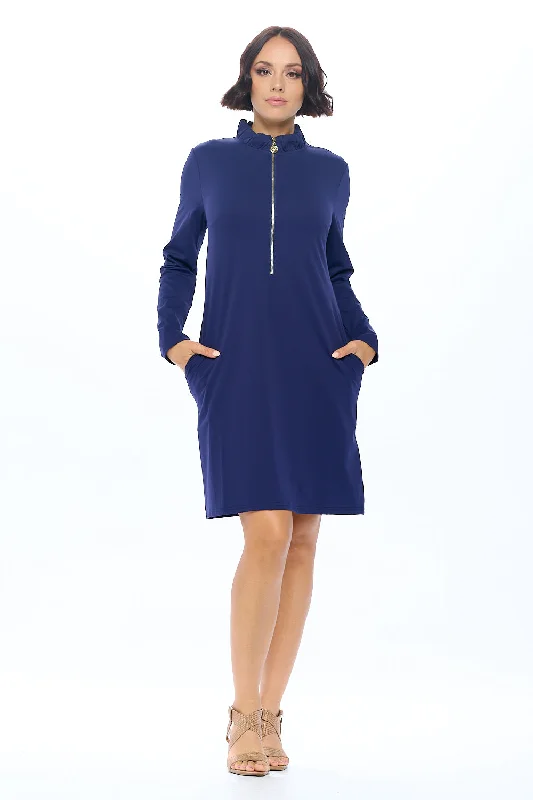 Aria Zip-Up Dress in Navy