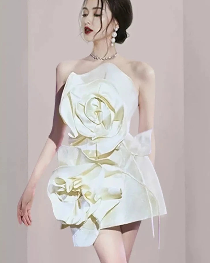 Aurora White Flower Design Dress