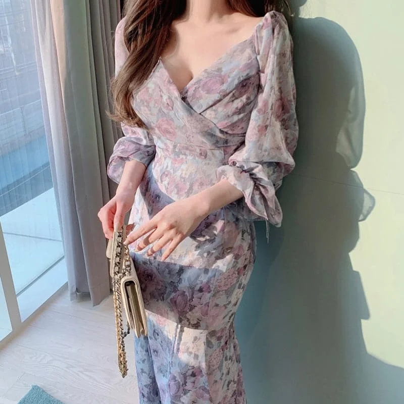 Sannian Women Spring Elegant V-neck Dress