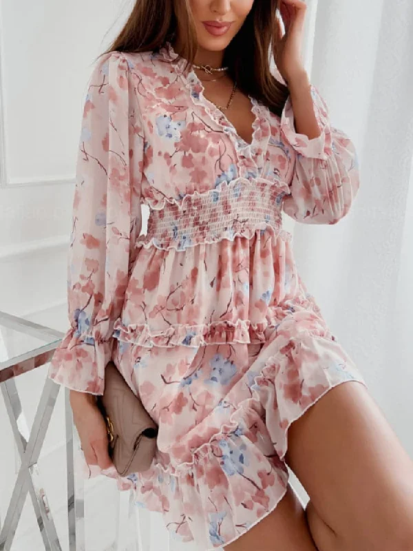Spring Casual Sweet Chiffon Print Dress