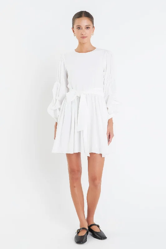 English Factory - Cinched Puff Sleeve Belted Dress