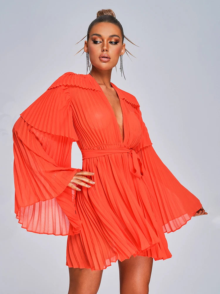 Deep V Neck Flare Dress