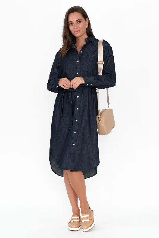 Demi Dark Denim Cotton Tie Dress