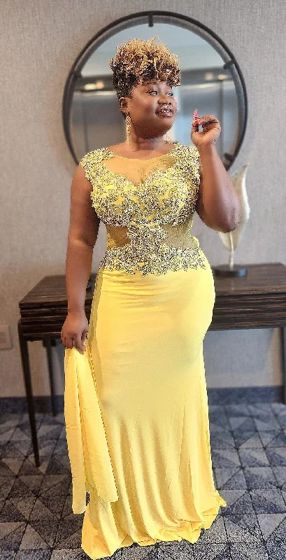 Embroidered Sunflower Evening Dress