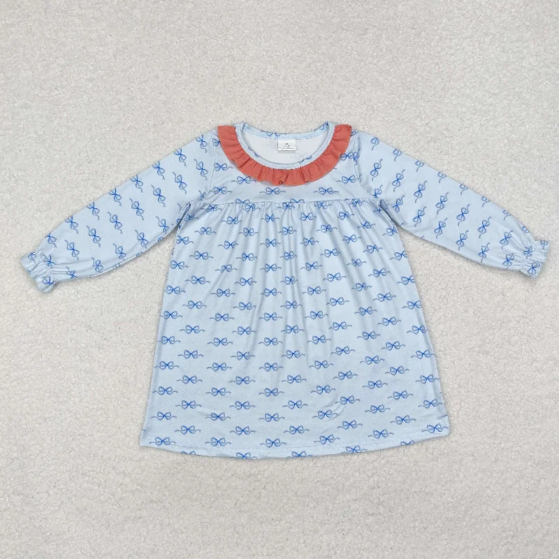 GLD0865  toddler girl clothes blue bow girl winter dress
