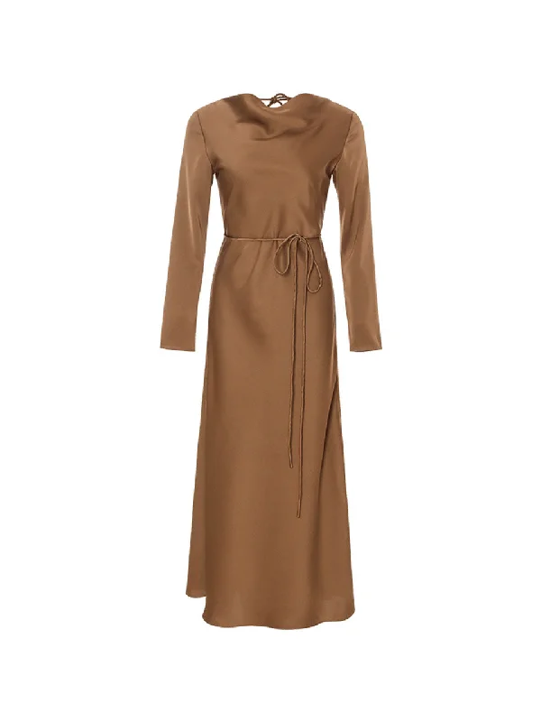 Glow boat neck long dress (brown)