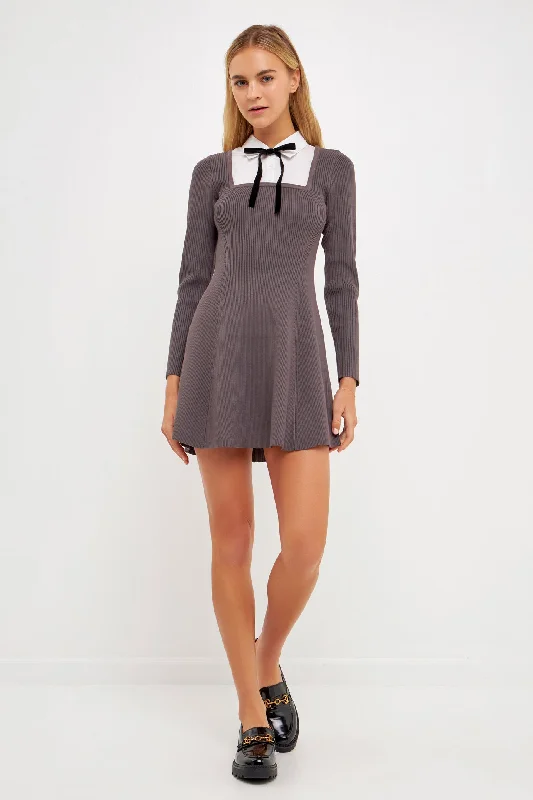 English Factory - Mixed Media Fit and Flare Sweater Dress