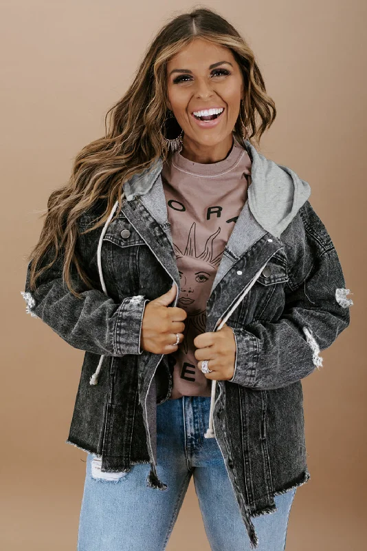 Long Sleeve Button-Down Black Denim Jean Jacket Elasticated Jacket Padded Jacket Insulated Jacket Long Sleeve Button-Down Black Denim Jean Jacket Elasticated Jacket Padded Jacket Insulated Jacket