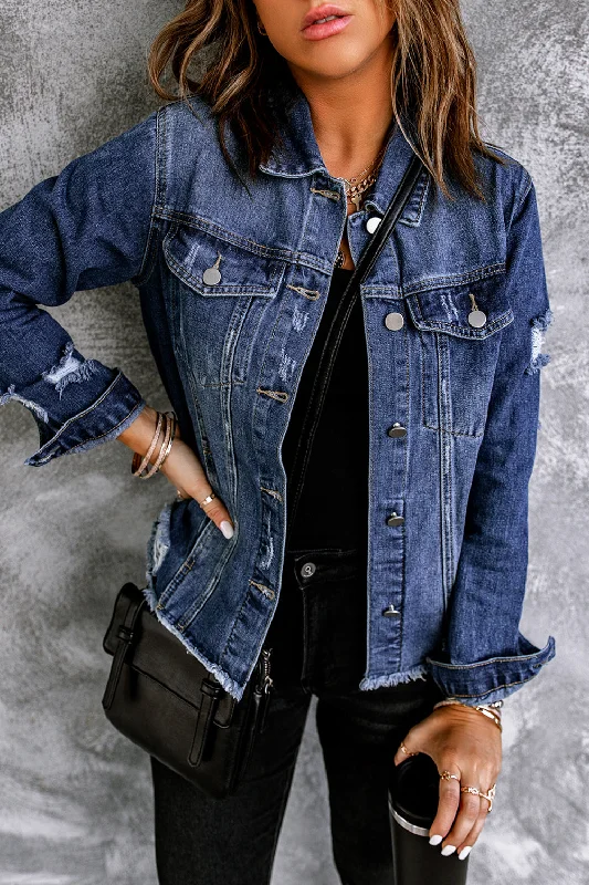 Long Sleeve Button-down Denim Jean Jacket Stand-Up Collar Roll-Neck Collar Turtle Neck Long Sleeve Button-down Denim Jean Jacket Stand-Up Collar Roll-Neck Collar Turtle Neck