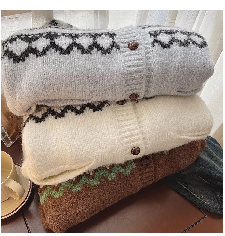 Vintage-style round-neck sweater jacket for women jacquard long-sleeved knitted cardigan S4796 Wool Fabric Cashmere Fabric Tweed Fabric Vintage-style round-neck sweater jacket for women jacquard long-sleeved knitted cardigan S4796 Wool Fabric Cashmere Fabric Tweed Fabric