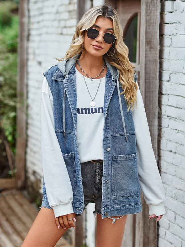 Button Up Sleeveless Denim Jacket with Pockets V-Neck Jacket Boat Neck Jacket Square Neck Jacket Button Up Sleeveless Denim Jacket with Pockets V-Neck Jacket Boat Neck Jacket Square Neck Jacket