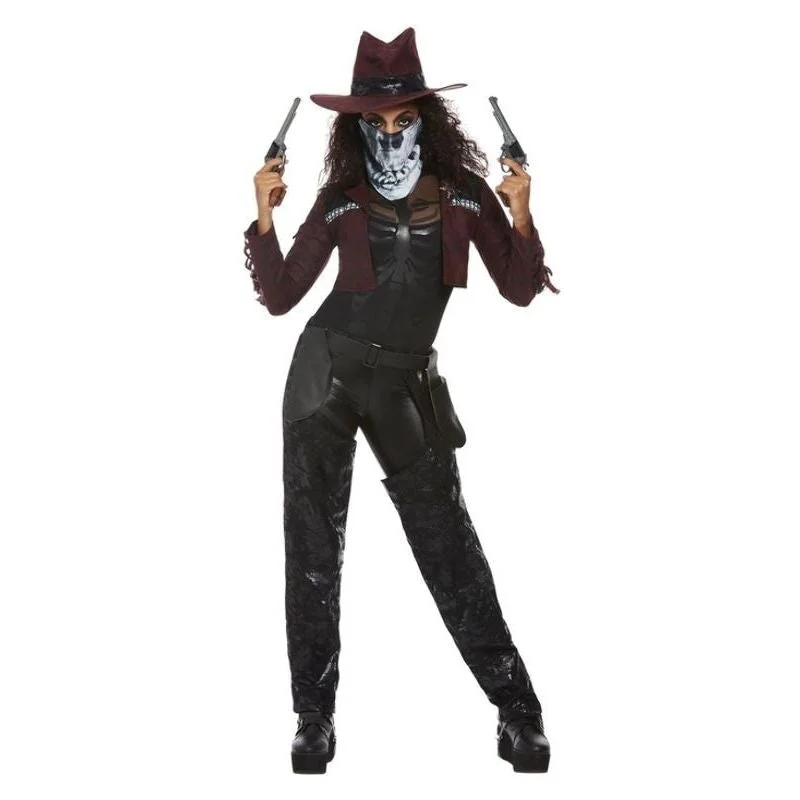 Dark Spirit Western Cowgirl Ladies Halloween Costume Jacket Chaps Hat Holster Mask Knit Fabric Woven Fabric Fleece Fabric Dark Spirit Western Cowgirl Ladies Halloween Costume Jacket Chaps Hat Holster Mask Knit Fabric Woven Fabric Fleece Fabric