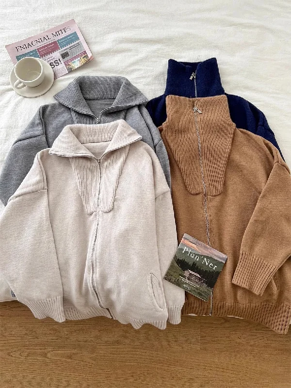 double zipper knitted cardigan long-sleeved sweater jacket S4764 Satin Fabric Silk Fabric Chiffon Fabric double zipper knitted cardigan long-sleeved sweater jacket S4764 Satin Fabric Silk Fabric Chiffon Fabric