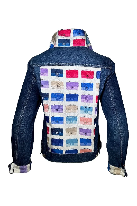 One Of A Kind Designer Scarf Jean Jacket | Denim/Chanel - Bags On Saddle Notch Collar Jacket Peter Pan Collar Jacket Cowl Neck Jacket One Of A Kind Designer Scarf Jean Jacket | Denim/Chanel - Bags On Saddle Notch Collar Jacket Peter Pan Collar Jacket Cowl Neck Jacket