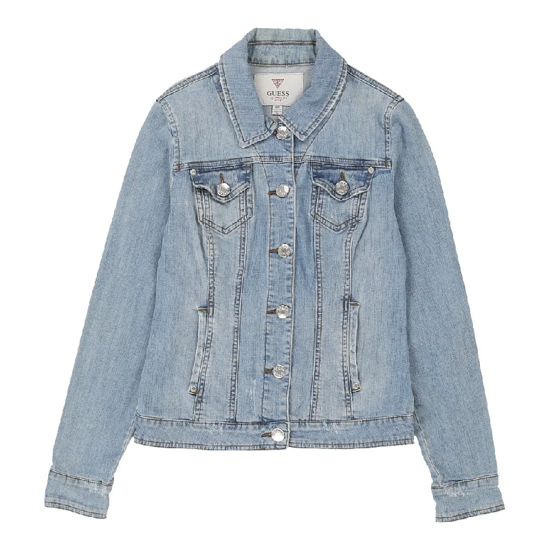 Guess Denim Jacket - Medium Blue Cotton Zippered Jacket Buttoned Jacket Snapped Jacket Guess Denim Jacket - Medium Blue Cotton Zippered Jacket Buttoned Jacket Snapped Jacket