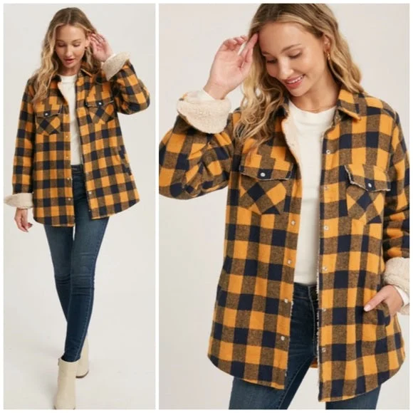 Mustard Buffalo Plaid Checkered Sherpa Lined Shacket Shirt Jacket Casual Womens Fleece Jacket Down Jacket Feather Jacket Mustard Buffalo Plaid Checkered Sherpa Lined Shacket Shirt Jacket Casual Womens Fleece Jacket Down Jacket Feather Jacket