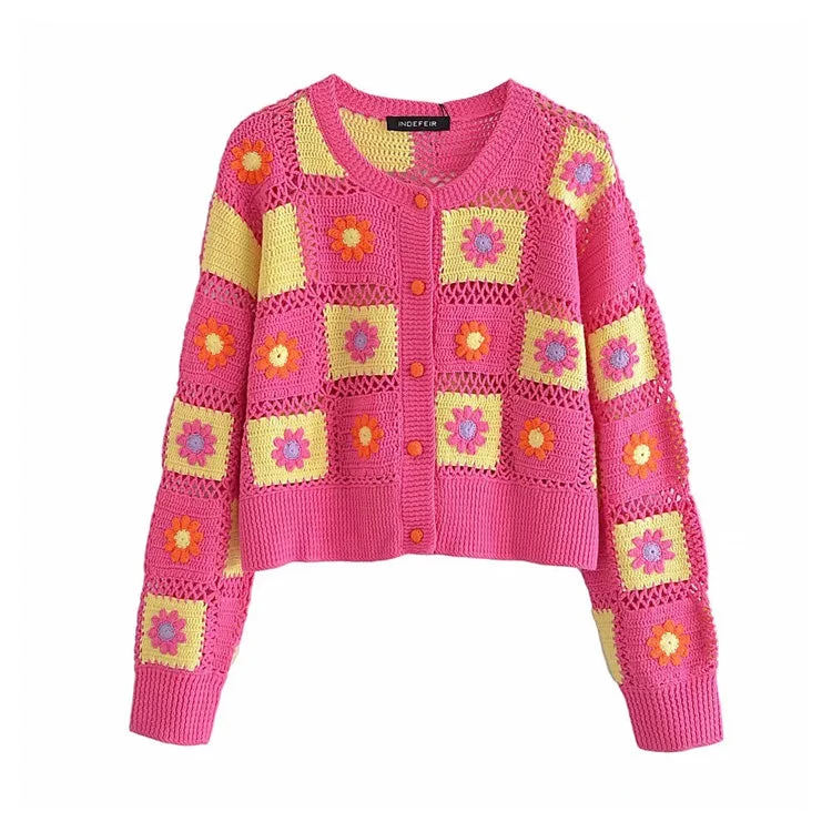 New Flower Crochet sweater cardigan jacket 7250 Front Pockets Side Pockets Patch Pockets New Flower Crochet sweater cardigan jacket 7250 Front Pockets Side Pockets Patch Pockets
