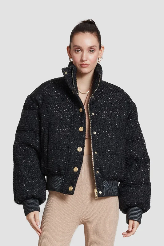Nicole Benisti Women's Brooklyn Tweed Noir Bomber Jacket Satin Fabric Silk Fabric Chiffon Fabric Nicole Benisti Women's Brooklyn Tweed Noir Bomber Jacket Satin Fabric Silk Fabric Chiffon Fabric