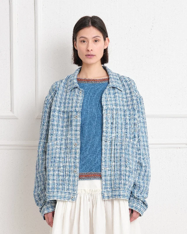 Sundae Jacket - Indigo Check Handloom Fleece Fabric Down Fabric Feather Fabric