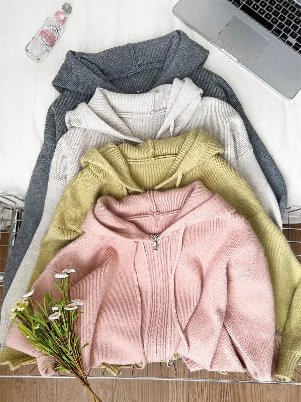 Sweet solid color double zipper knitted cardigan jacket S4725 Zippered Front Buttoned Front Snap Front Sweet solid color double zipper knitted cardigan jacket S4725 Zippered Front Buttoned Front Snap Front
