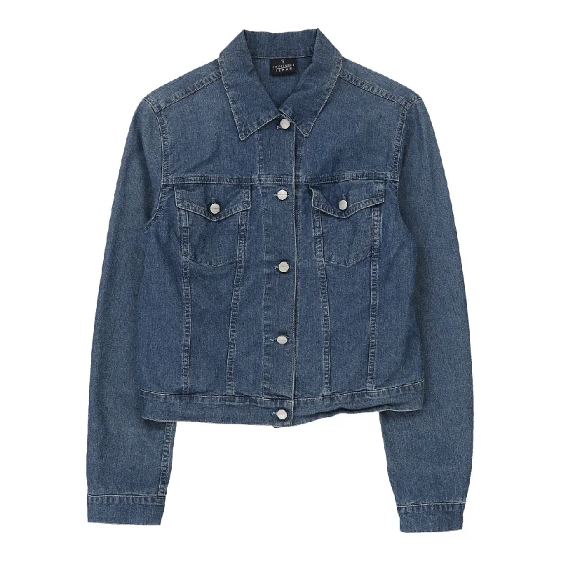 Trussardi Denim Jacket - Medium Blue Cotton Belted Jacket Elasticated Jacket Padded Jacket Trussardi Denim Jacket - Medium Blue Cotton Belted Jacket Elasticated Jacket Padded Jacket