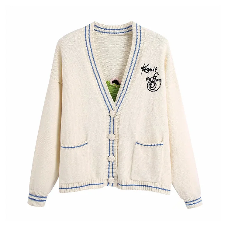 V-neck loose embroidered sweater cardigan jacket 7262 Quilted Jacket Puffer Jacket Insulated Jacket V-neck loose embroidered sweater cardigan jacket 7262 Quilted Jacket Puffer Jacket Insulated Jacket
