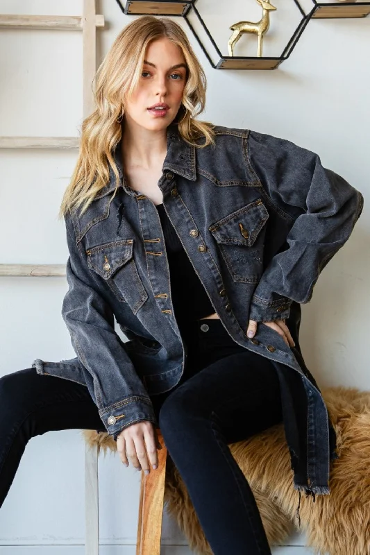 Veveret Button Up Distressed Frayed Hem Denim Jacket Fitted Jacket Loose Jacket Oversized Jacket Veveret Button Up Distressed Frayed Hem Denim Jacket Fitted Jacket Loose Jacket Oversized Jacket