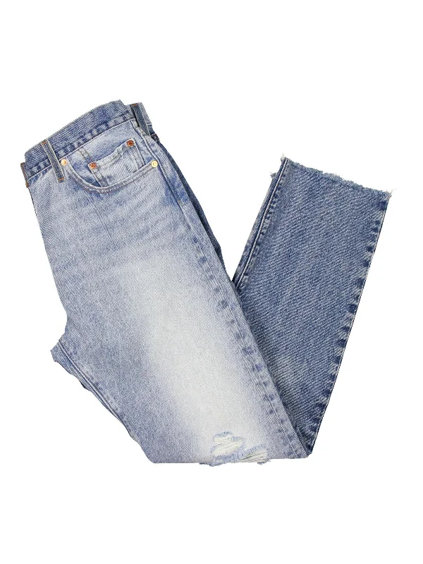 501 Womens Two Tone High Rise Straight Leg Jeans Comfortable Folded Hem Jeans