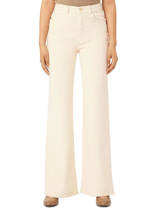 Hepburn Womens Textured Corduroy Wide Leg Jeans Fashionable Mom Jeans