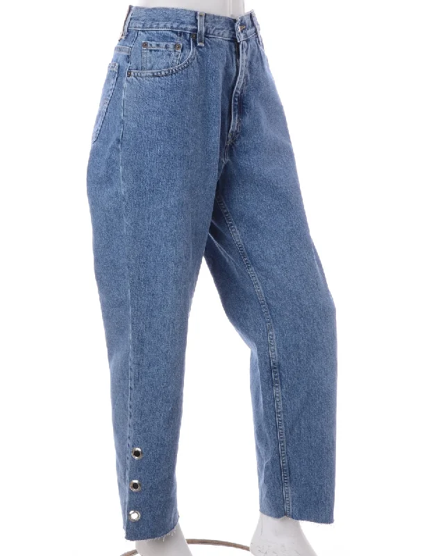 Label Lou Bottom Eyelet Jeans Chic Rolled Cuff Denim Jeans