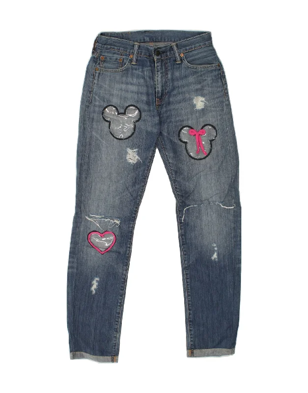 LEVI'S Womens Disney Distressed Slim Jeans W30 L32 Blue Cotton Stylish High-Rise Mom Jeans LEVI'S Womens Disney Distressed Slim Jeans W30 L32 Blue Cotton Stylish High-Rise Mom Jeans