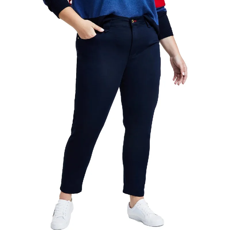 Plus Womens Sateen Logo Ankle Jeans Comfortable Dark Wash Jeans