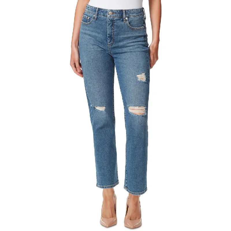 Spotlight Womens Denim Ripped Straight Leg Jeans Fashionable Mom Jeans
