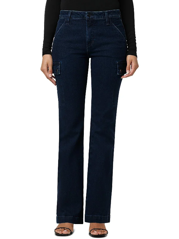 The Frankie Womens High Rise Dark Wash Bootcut Jeans Trendy Layered Pocket Jeans